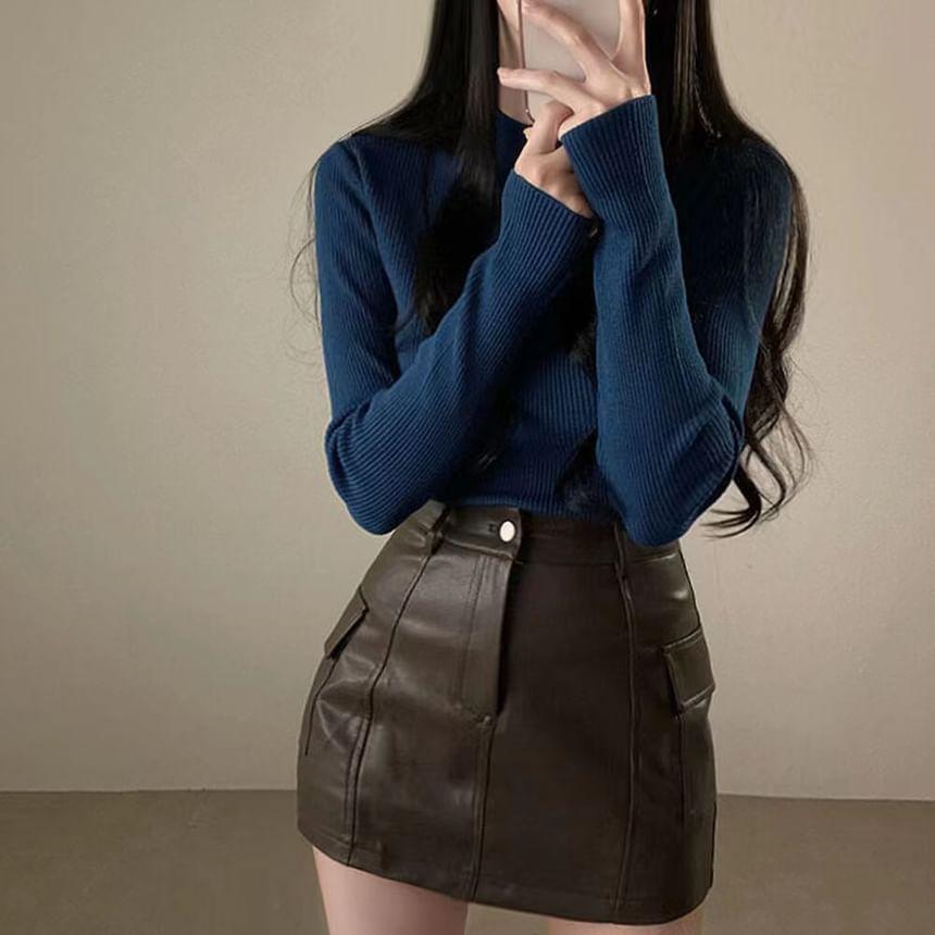 High Rise Faux Leather Mini Skirt Product Image