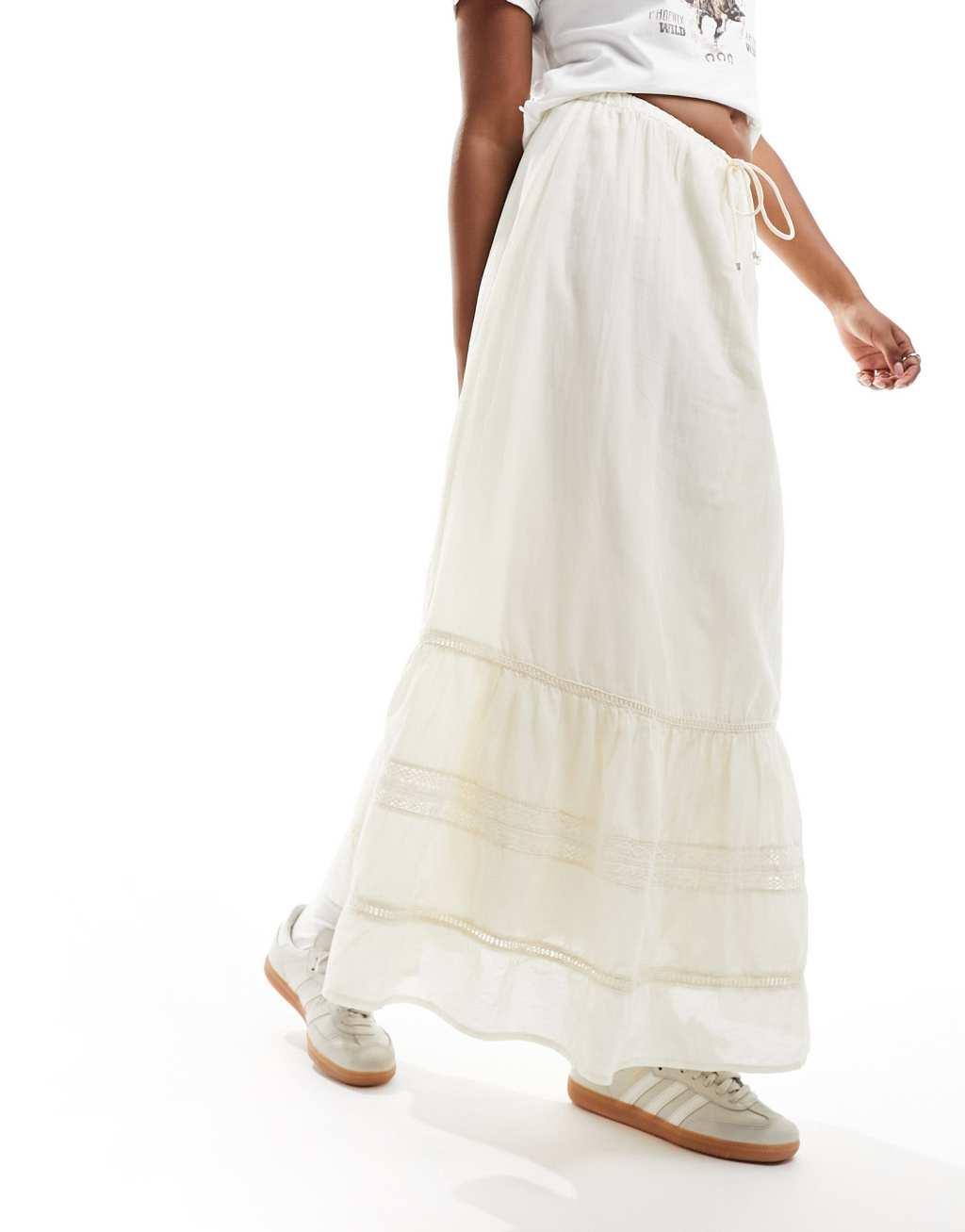 Cotton On maxi prairie skirt with lace trim detail in stone  Product Image