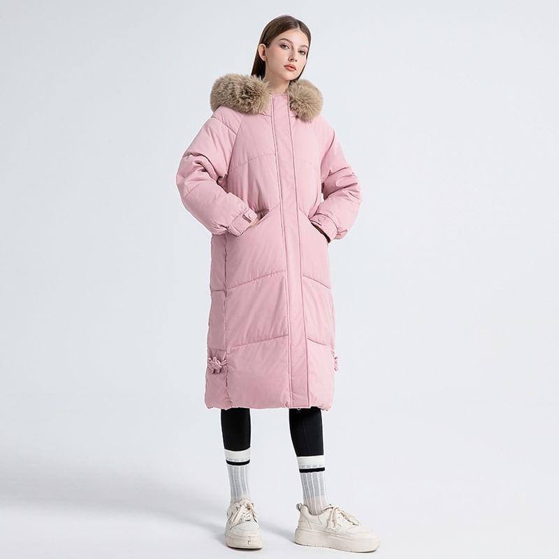 Hooded Zip-Up Long Puffer Coat Product Image