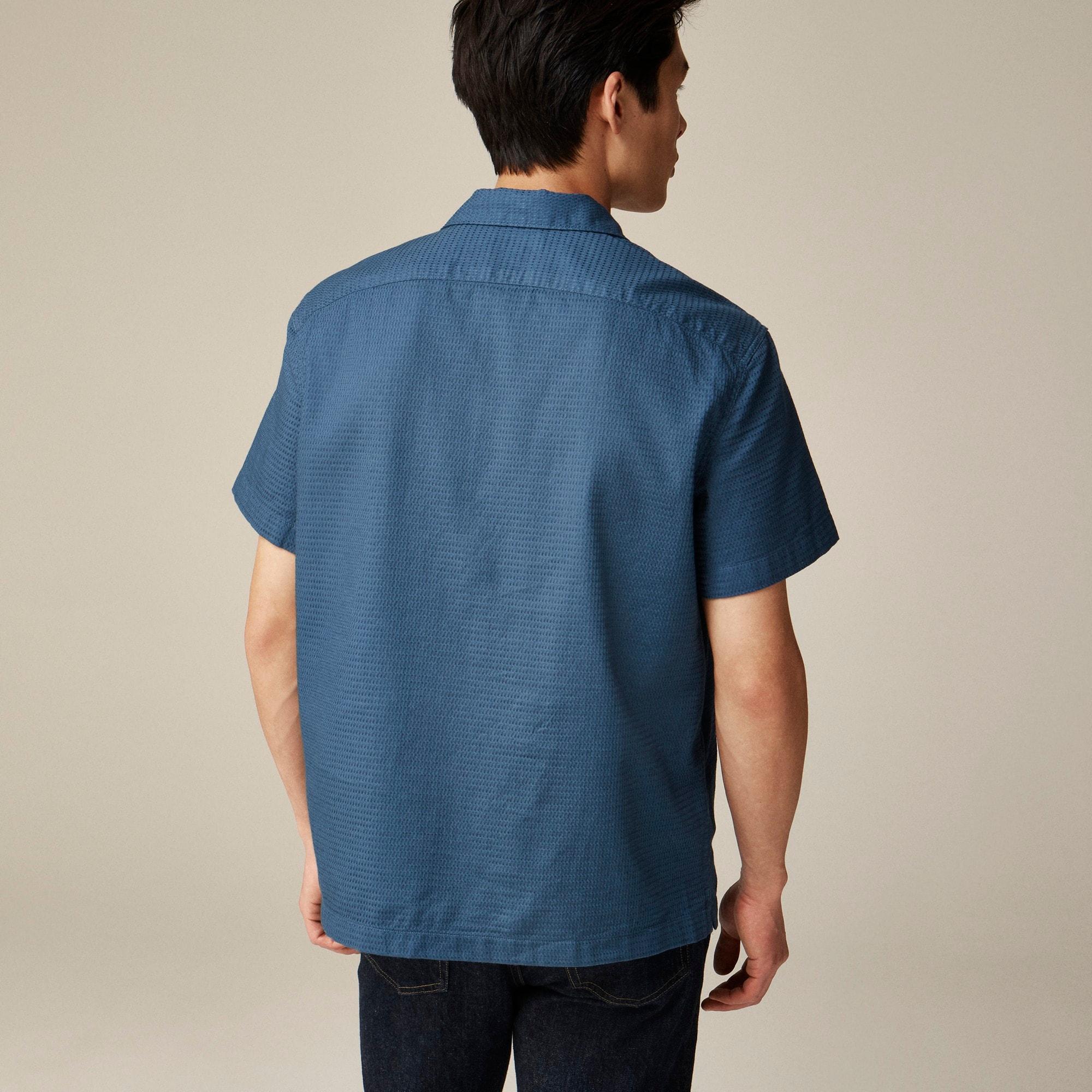 Relaxed short-sleeve textured cotton camp-collar shirt Product Image