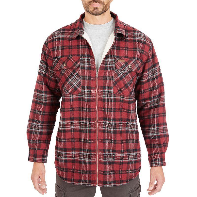 Mens Smiths Workwear Zip-Front Sherpa-Lined Flannel Shirt Jacket Red Product Image