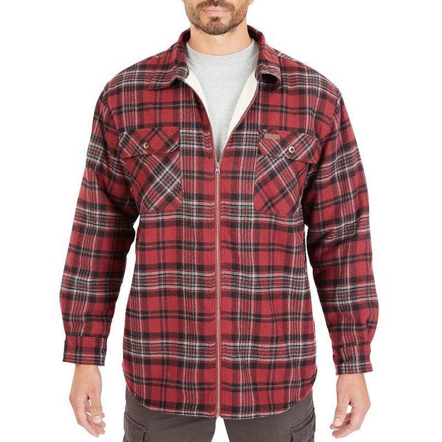 Mens Smiths Workwear Zip-Front Sherpa-Lined Flannel Shirt Jacket Med Red Product Image