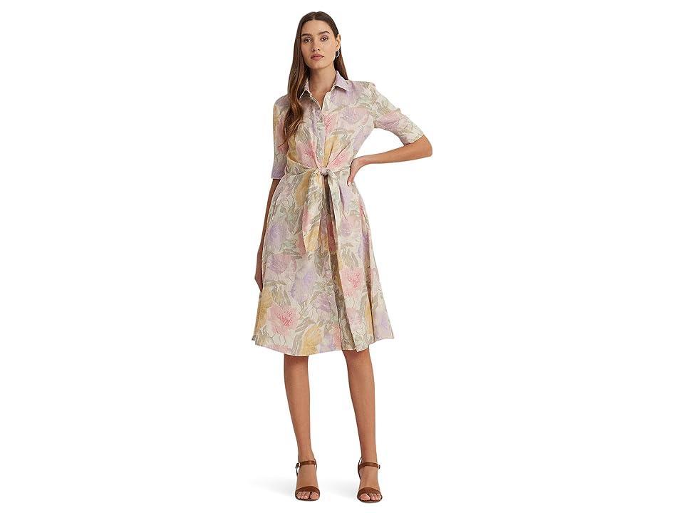 Lauren Ralph Lauren Floral Tie-Front Linen Shirtdress (Cream ) Women's Dress Product Image