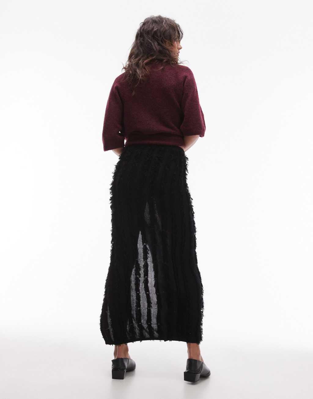 Topshop knit textured maxi skirt in black Product Image