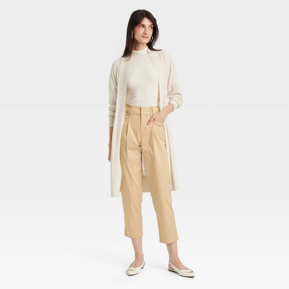 Women's High-Rise Pleat Front Ankle Chino Pants - A New Day™ Beige 16 Product Image