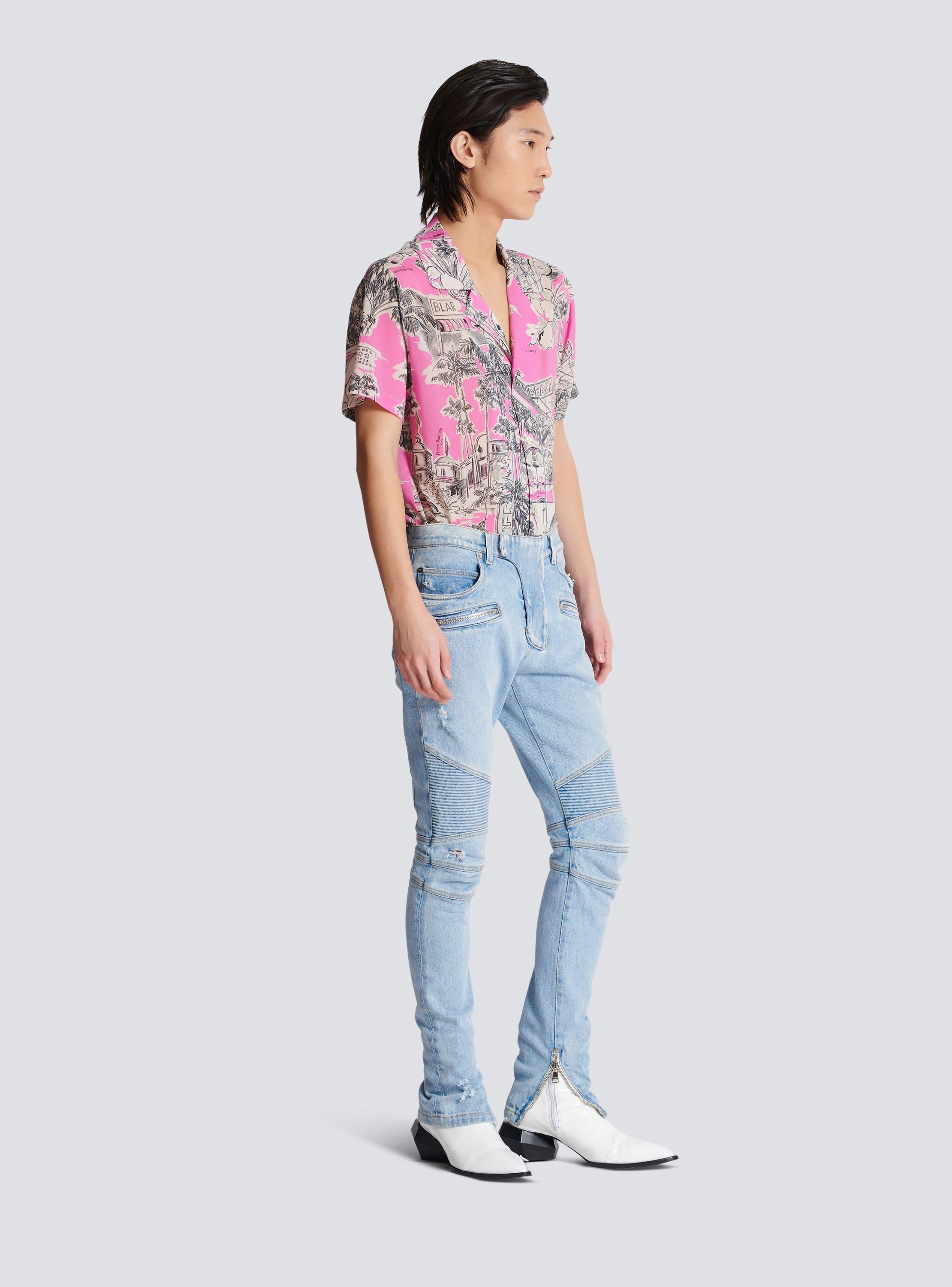 Light blue denim biker jeans  Product Image