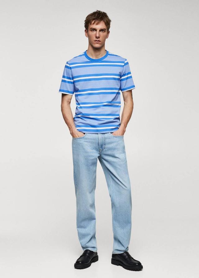 MANGO MAN - Striped 100% cotton t-shirt blueMen Product Image