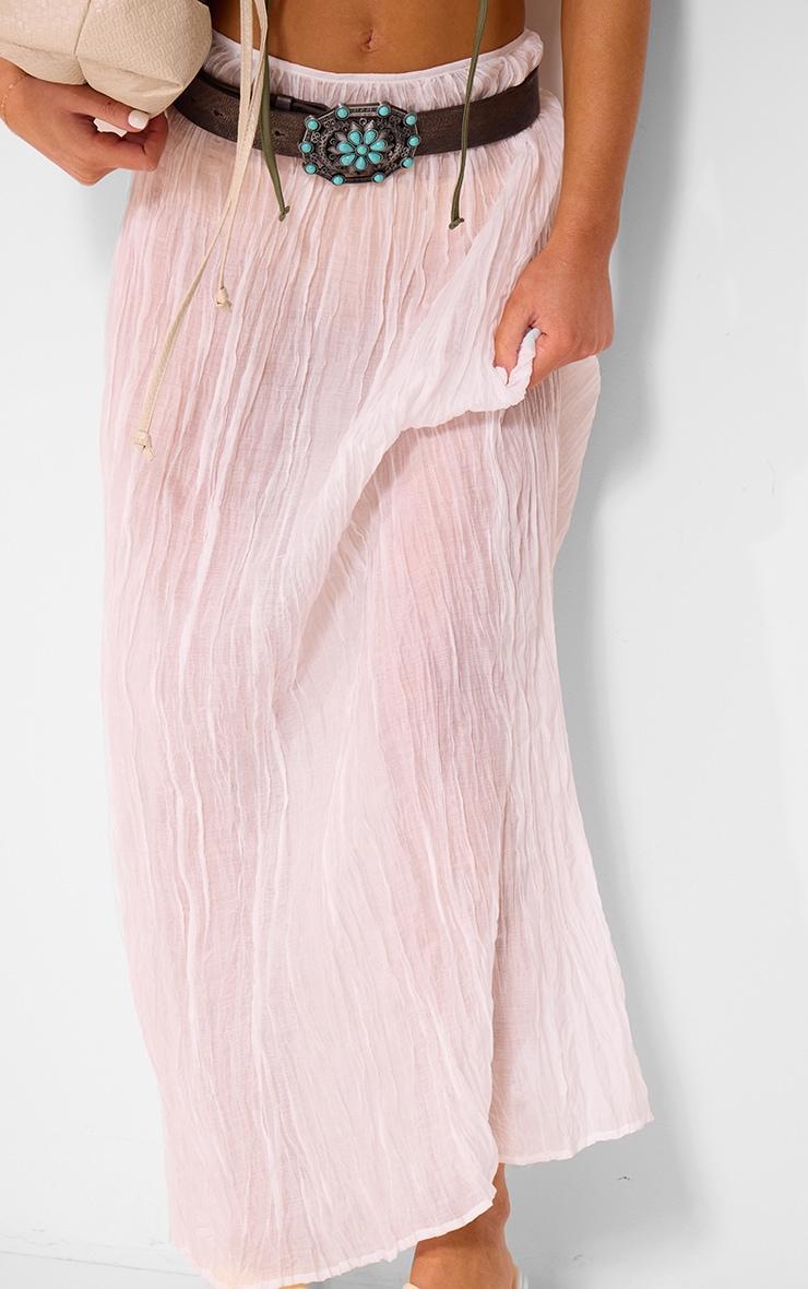 Cream Crinkled Sheer Woven Maxi Skirt Product Image