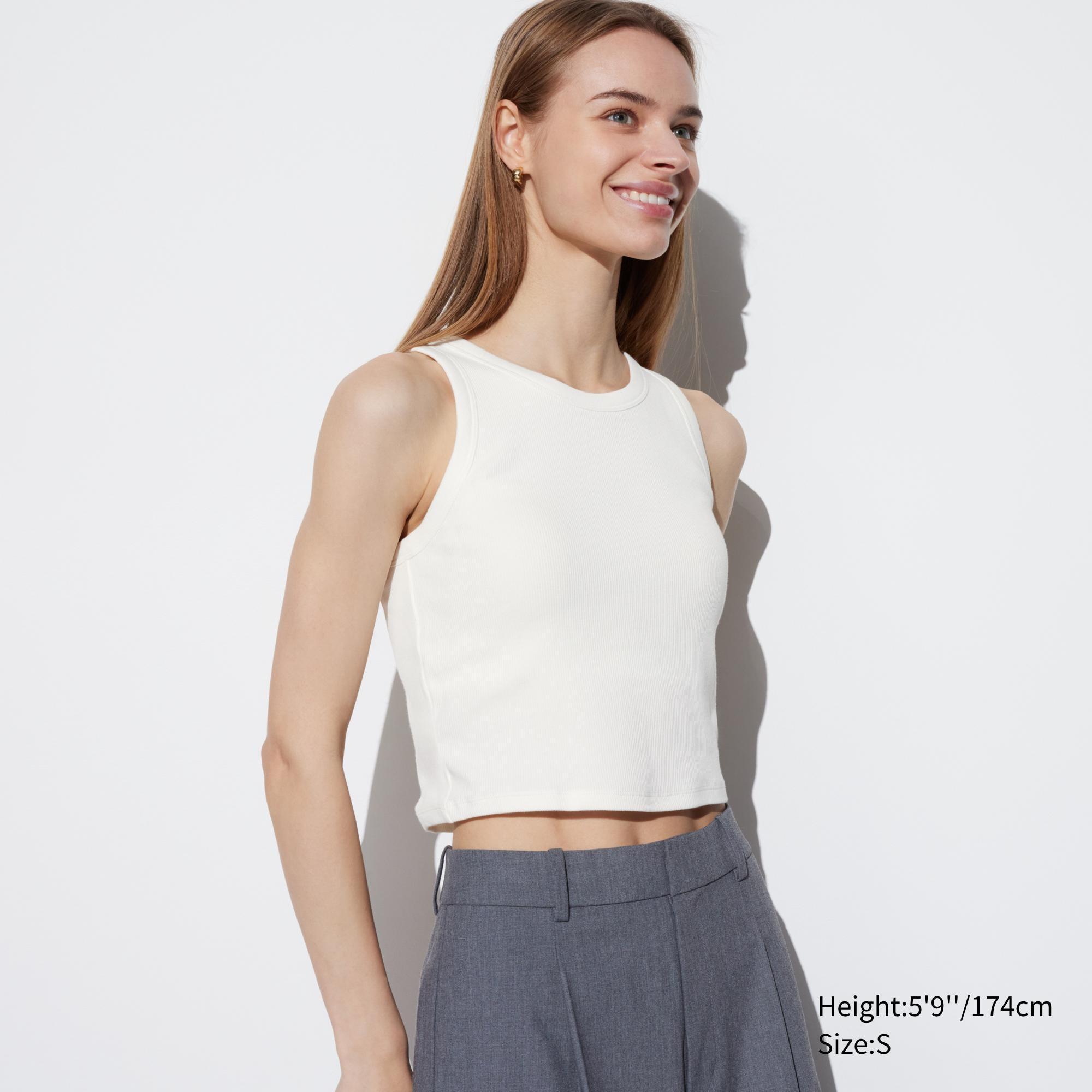 Womens Ribbed Cropped Sleeveless Bra Top White Medium UNIQLO US Product Image