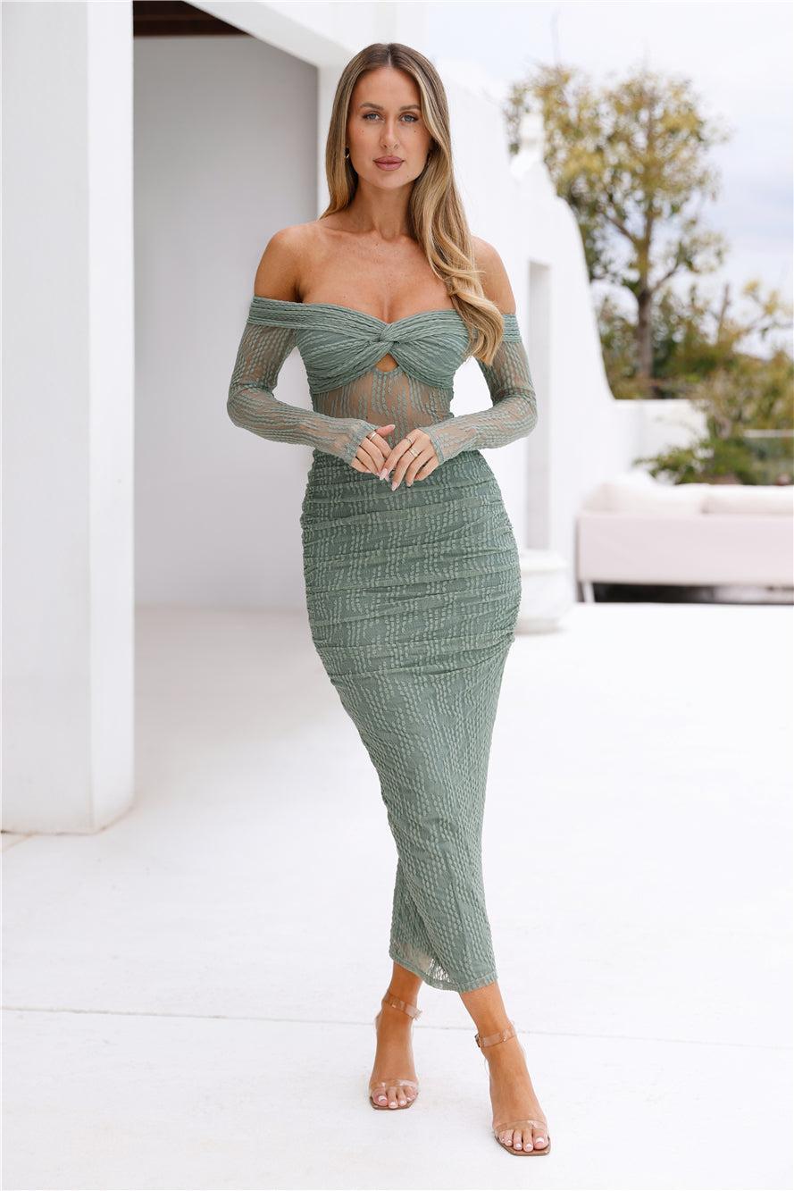 Raegan Mesh Midi Dress Sage Product Image