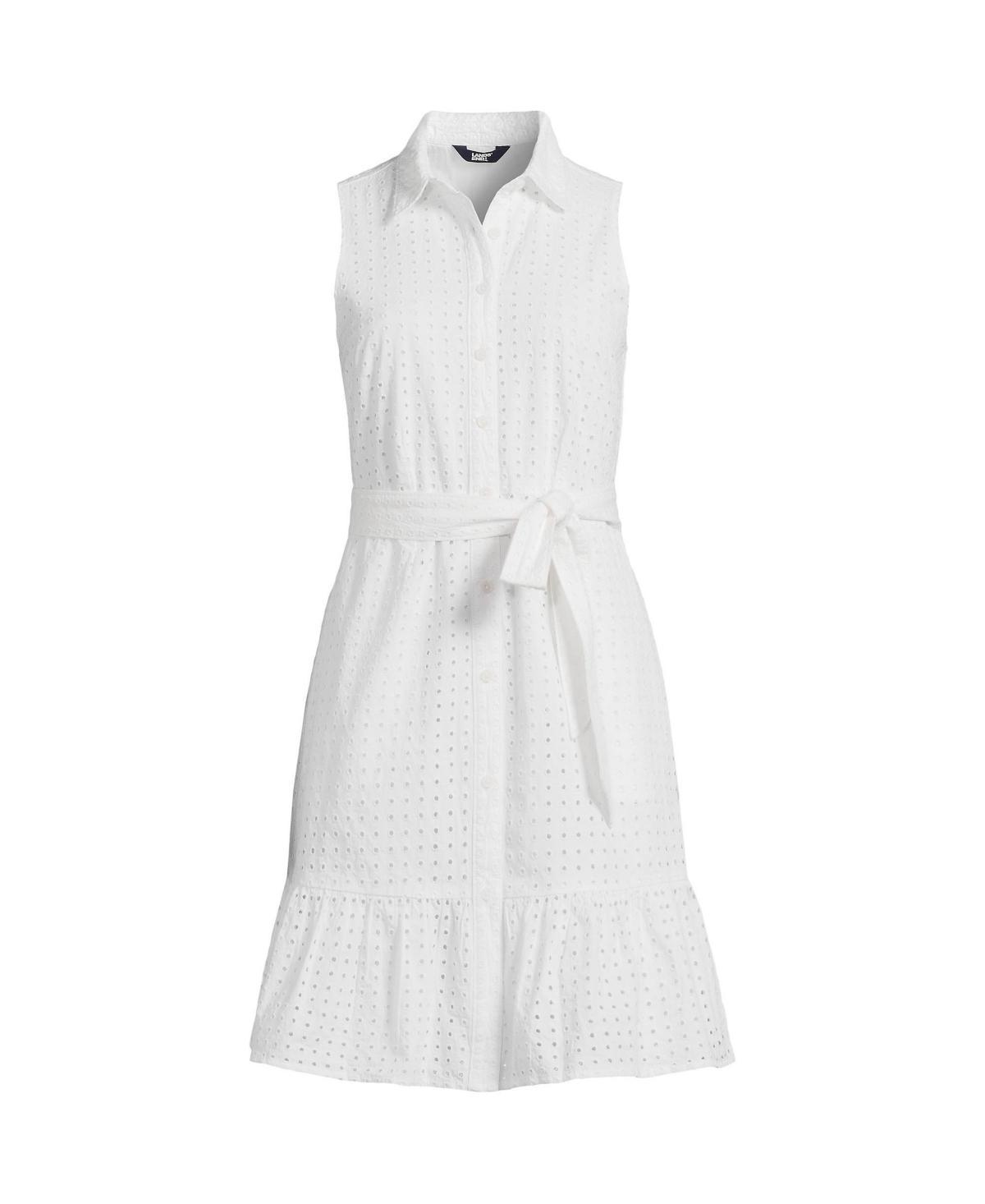 Womens Lands End Womens Collared Sleeveless Eyelet Tiered Shirt Dress Product Image