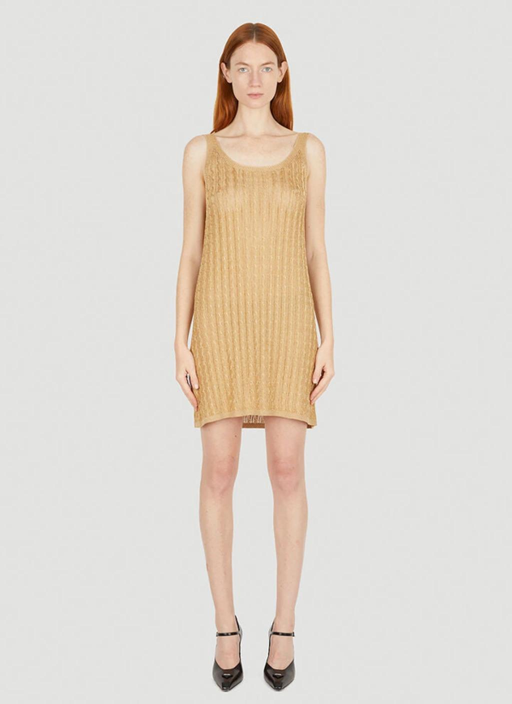 Metallic Cabel Knit Dress Female Gold In Brown Product Image