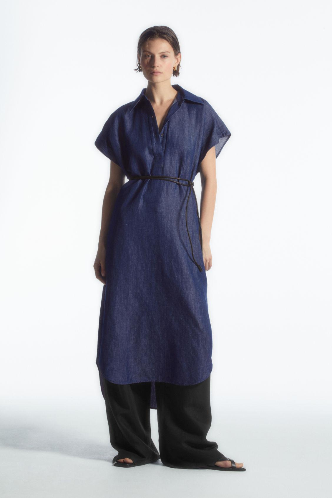 OVERSIZED DENIM MIDI SHIRT DRESS Product Image