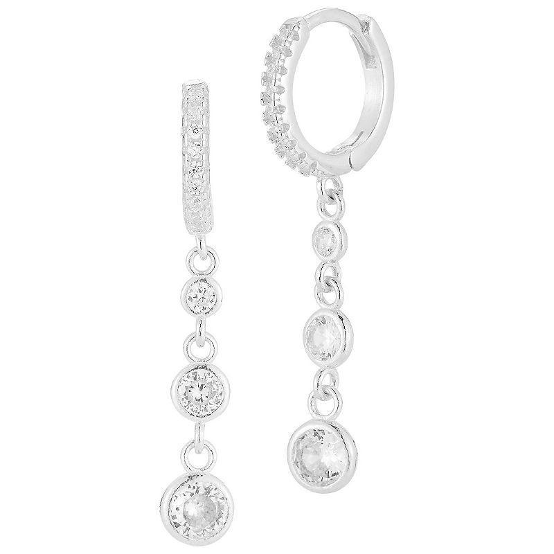 Sunkissed Sterling Sterling Silver Cubic Zirconia Drop Huggie Earrings, Womens, White Product Image