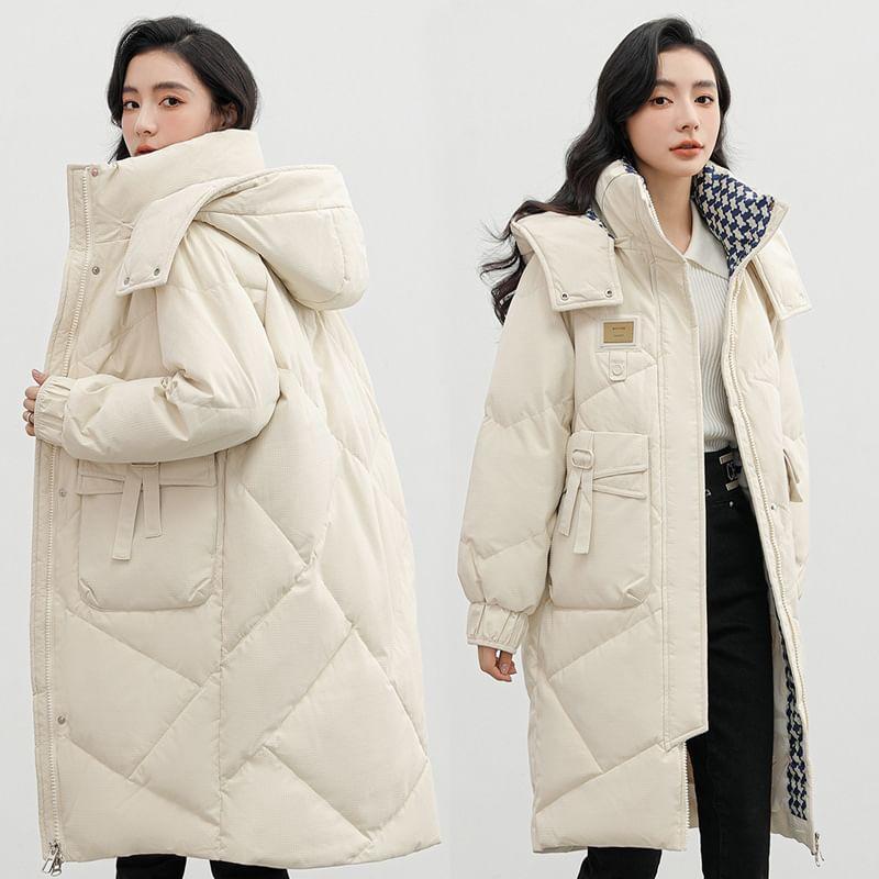 Hooded Zip-Up Long Puffer Coat Product Image