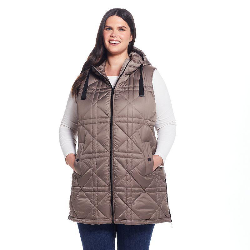 Plus Size Weathercast Hooded Heavyweight Quilted Vest, Womens Black Product Image