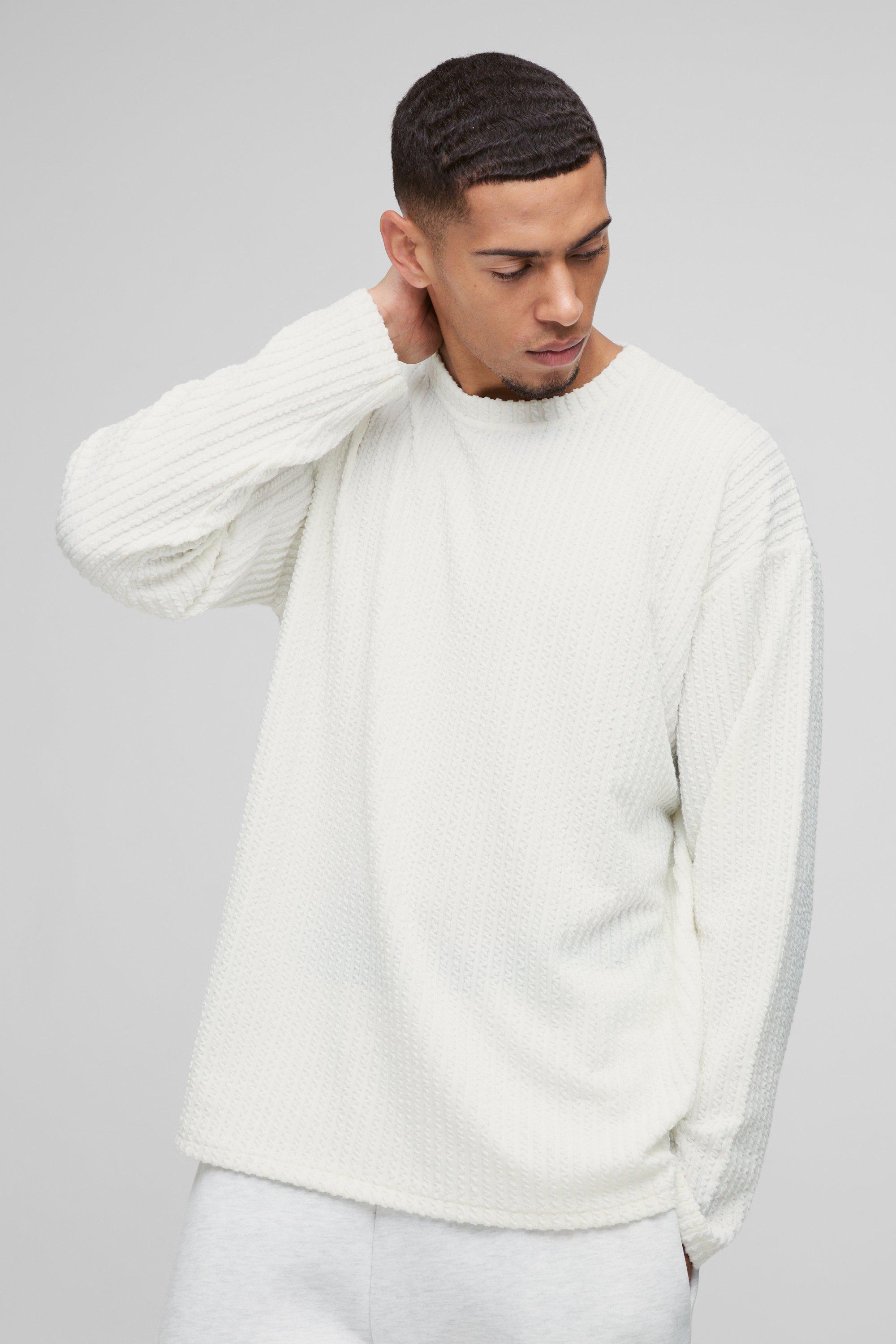 Oversized Cable Jacquard Long Sleeve Sweatshirt | boohooMAN USA product image