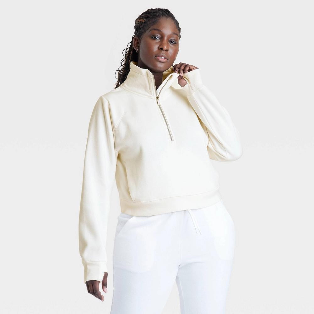 Womens Fleece Half Zip Pullover Sweatshirt - All In Motion Cream M Product Image