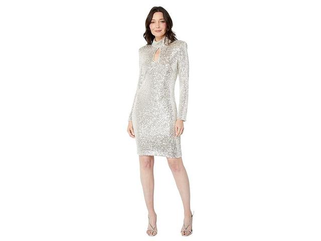 Vince Camuto Sequin Cocktail Dress with Keyhole (Champagne) Women's Clothing Product Image