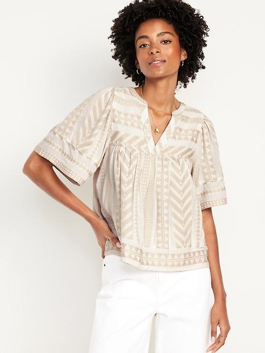 Split-Neck Textured Top Product Image