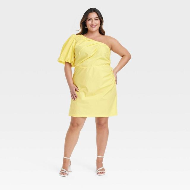 Womens One Shoulder Mini A-Line Dress - A New Day Yellow 17 Product Image