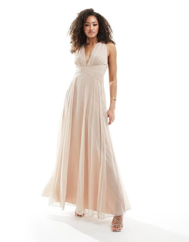 ASOS DESIGN Bridesmaid ruched bodice drape maxi dress with wrap waist Product Image