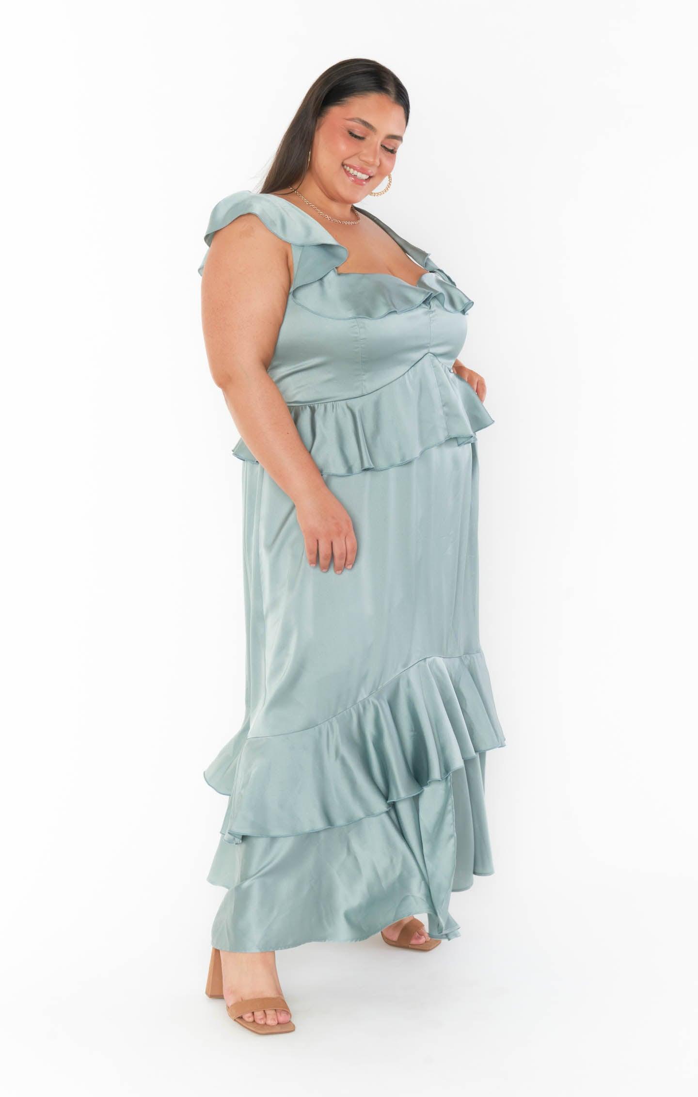 Reese Ruffle Dress ~ Silver Sage Luxe Satin Product Image