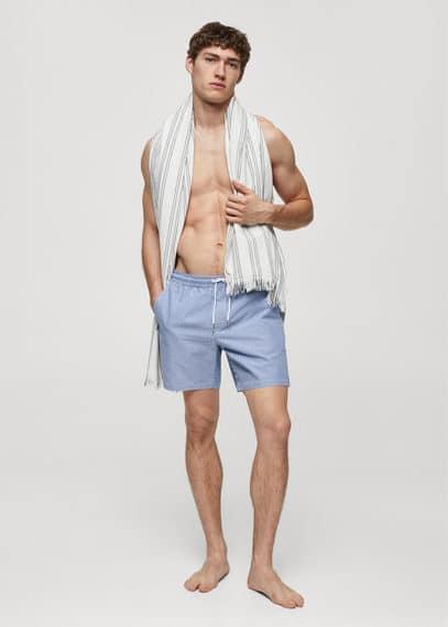 Seersucker striped drawstring swimsuit - Men | MANGO USA Product Image