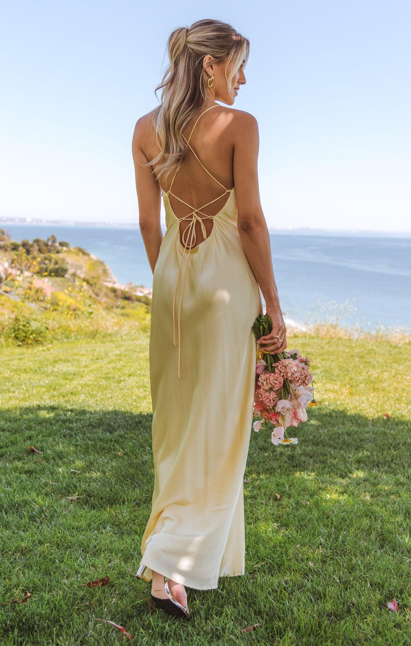 Dani Slip Dress ~ Pale Yellow Luxe Satin Product Image