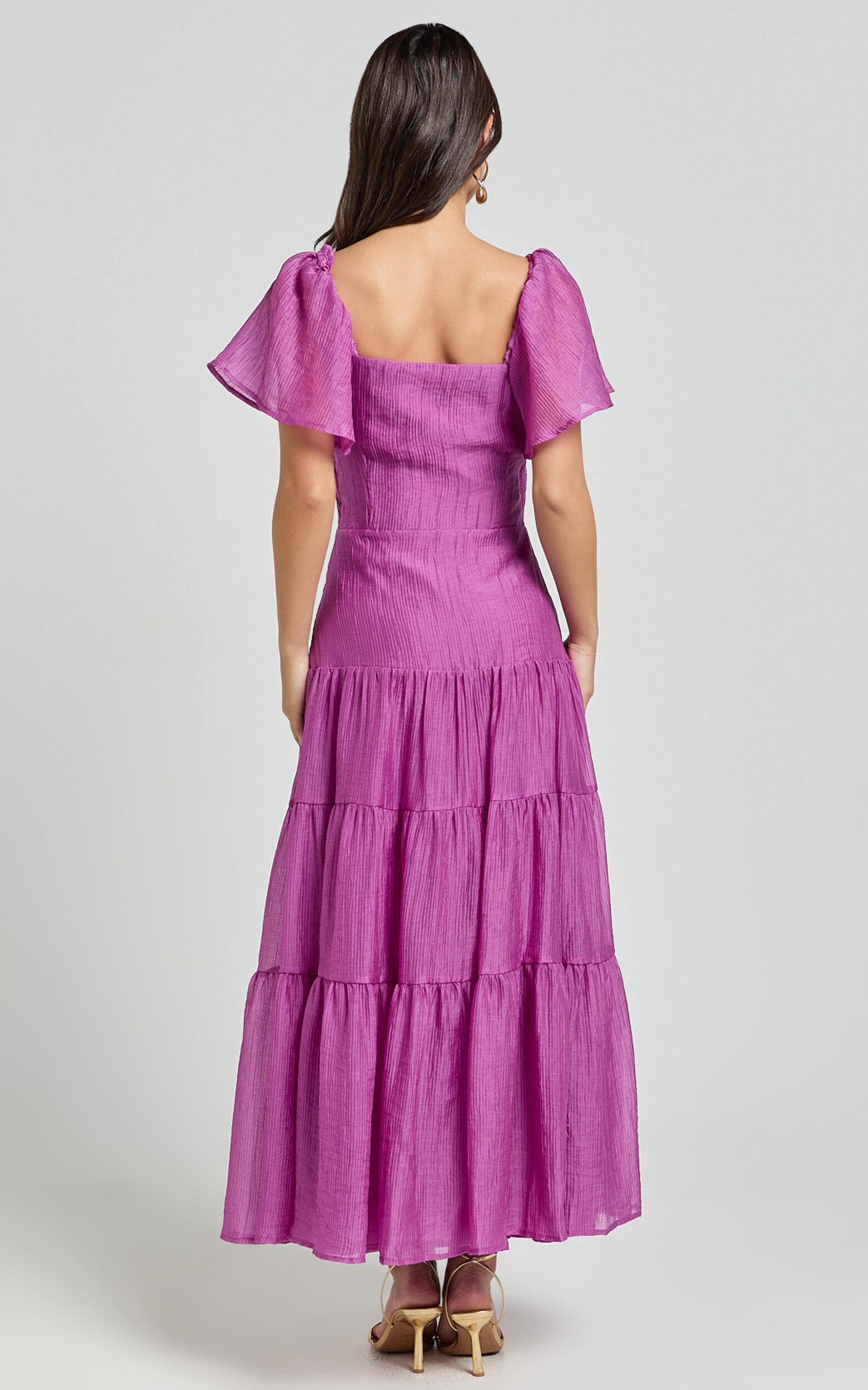 Patricia Midi Dress - Flutter Sleeve Tie Front Tiered Dress in Orchid Product Image