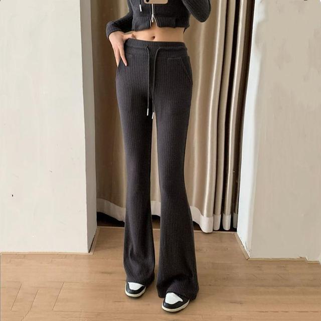 High Waist Plain Knit Flared Pants Product Image