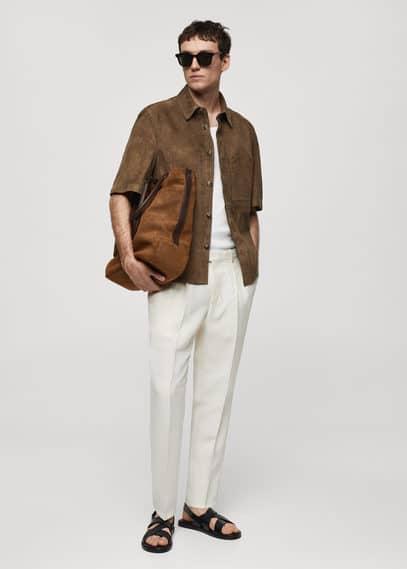 MANGO MAN - Linen pants slim fit darts ecruMen Product Image