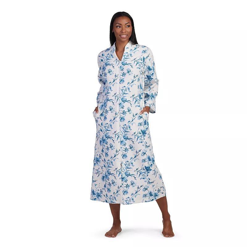 Petite Miss Elaine Essentials Zip Front Long Sleeve Long Robe, Womens Product Image