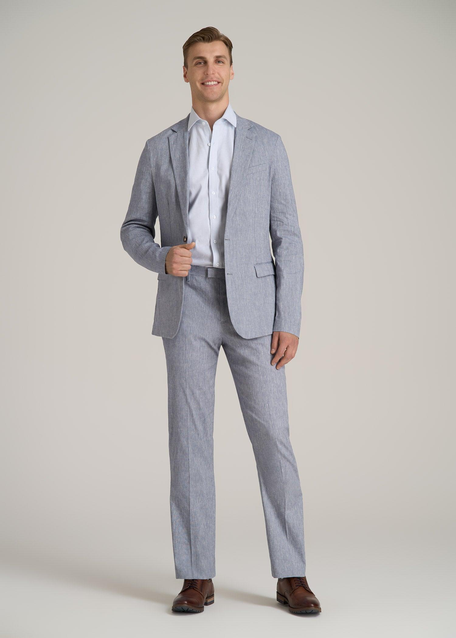 Stretch Linen Blazer for Tall Men in Navy Linen Male Product Image