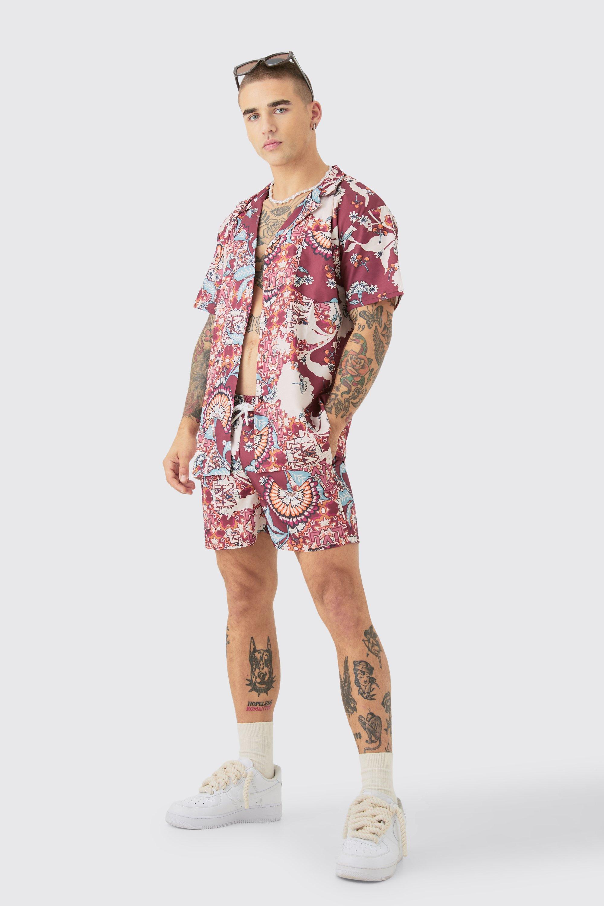 Oversized Ripstop Floral Shirt & Swim Trunks Set | boohooMAN USA Product Image