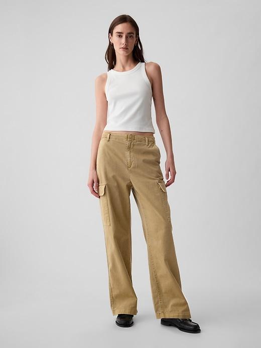 Mid Rise Loose Khaki Cargo Pants Product Image