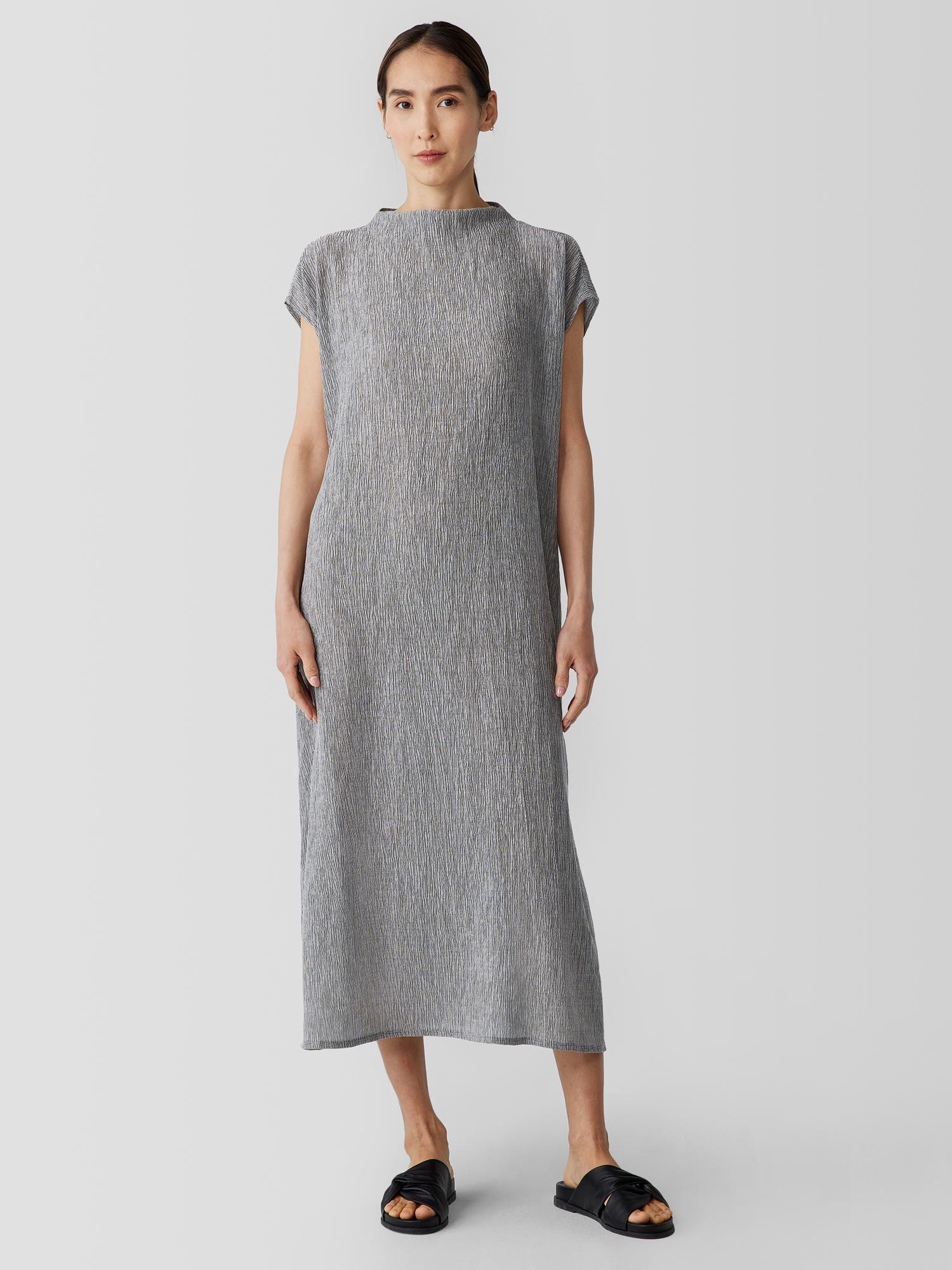 EILEEN FISHER Woven Plissé Funnel Neck Dressfemale Product Image