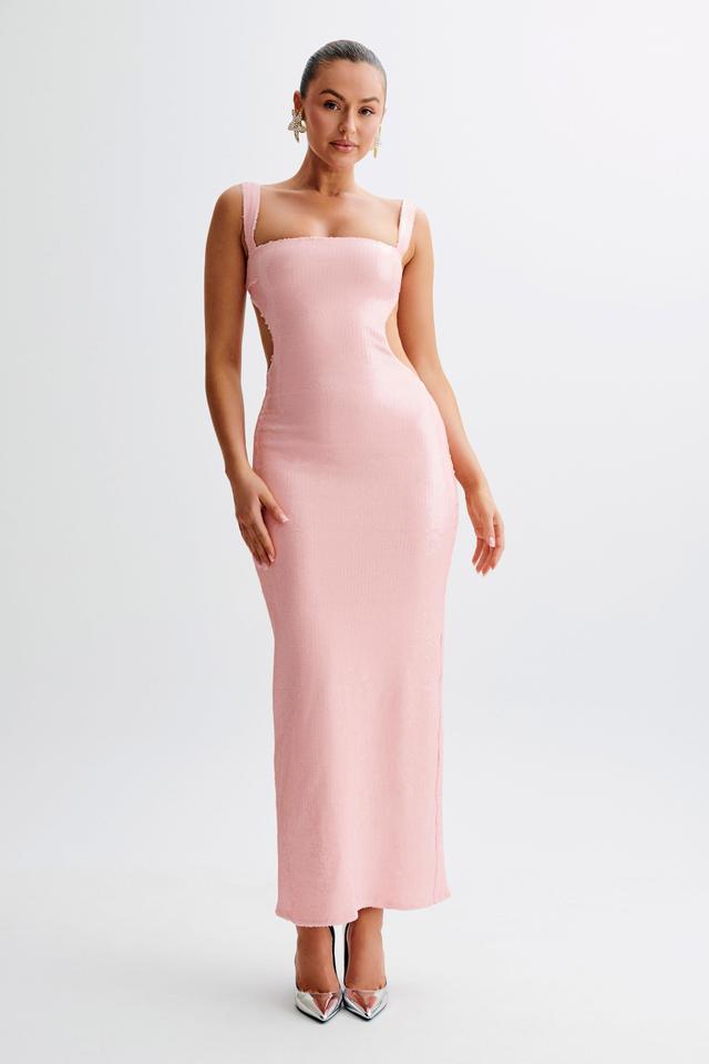 Adoria Sequin Cut Out Maxi Dress - Pale Pink Product Image