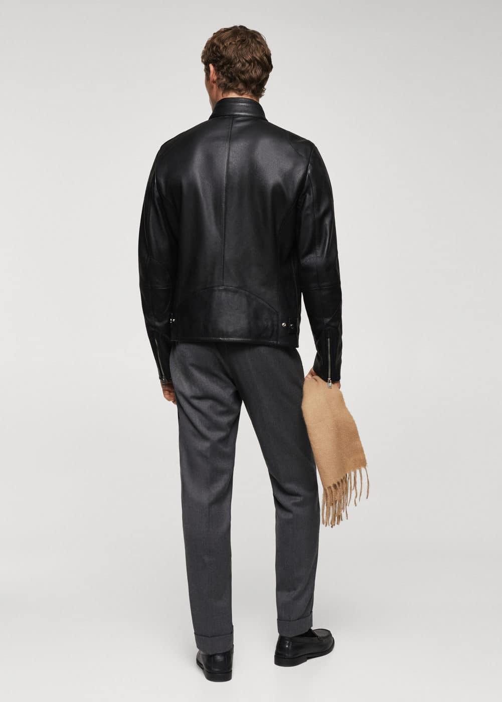 MANGO MAN - Zip-detail leather biker jacket blackMen Product Image