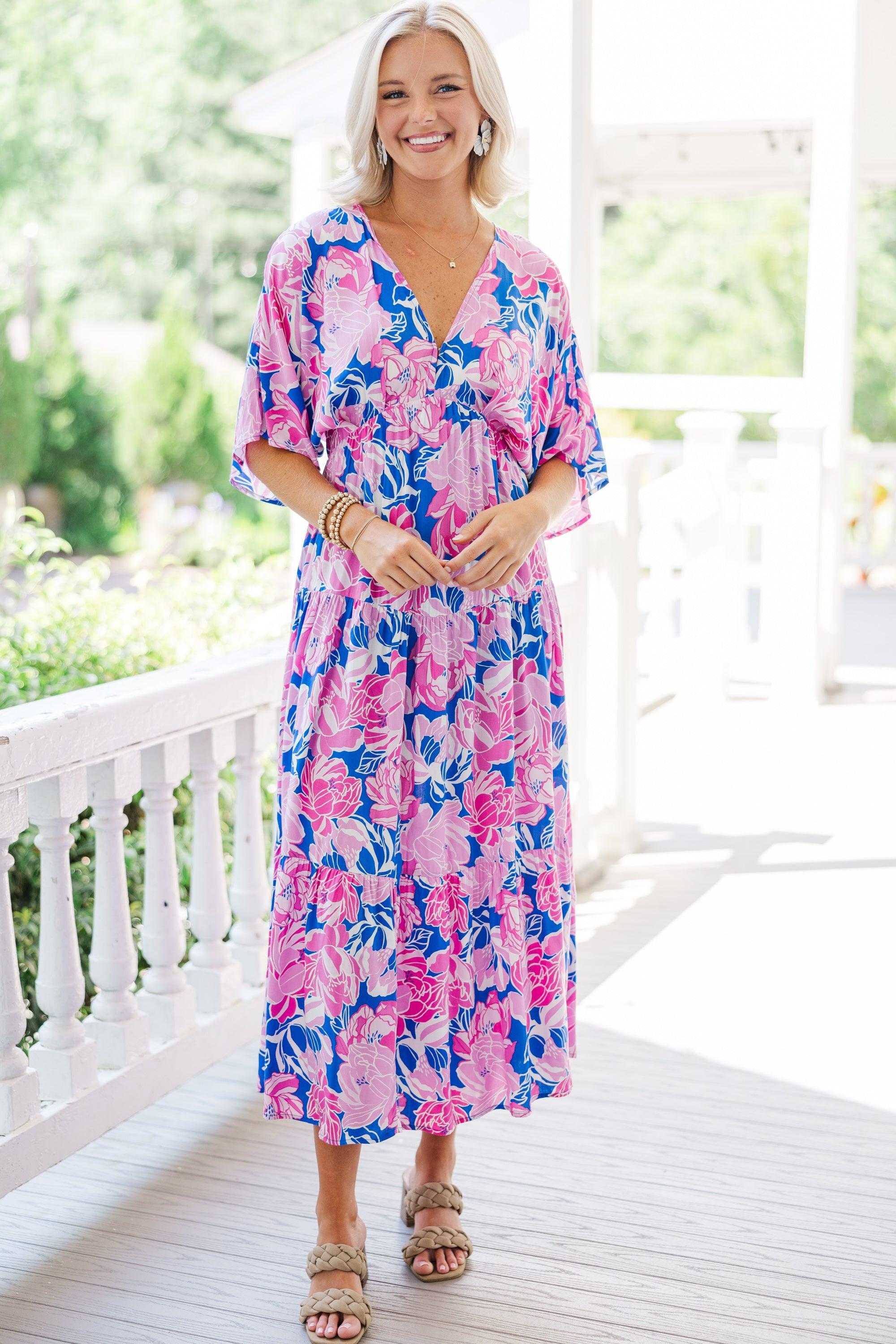 See It Through Royal Blue Floral Maxi Dress Female Product Image