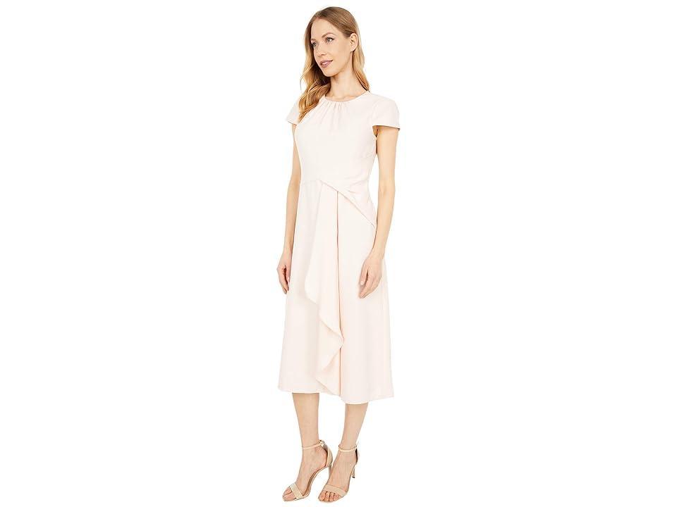 Vince Camuto Crepe Back Satin Cap Sleeve Shirring Neck Ruffle Midi (Blush) Women's Dress Product Image