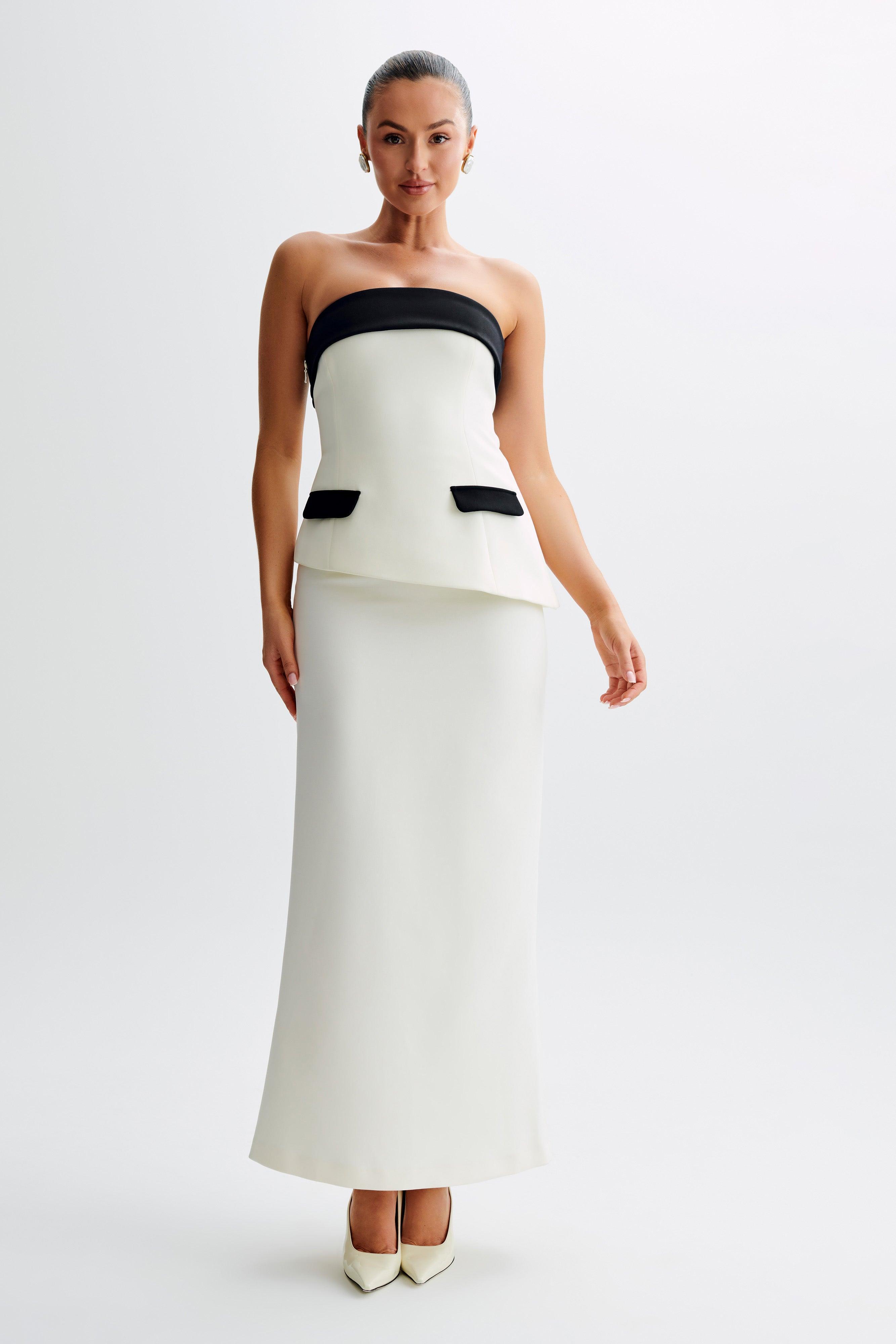 Micah Contrast Suiting Strapless Top - White Product Image