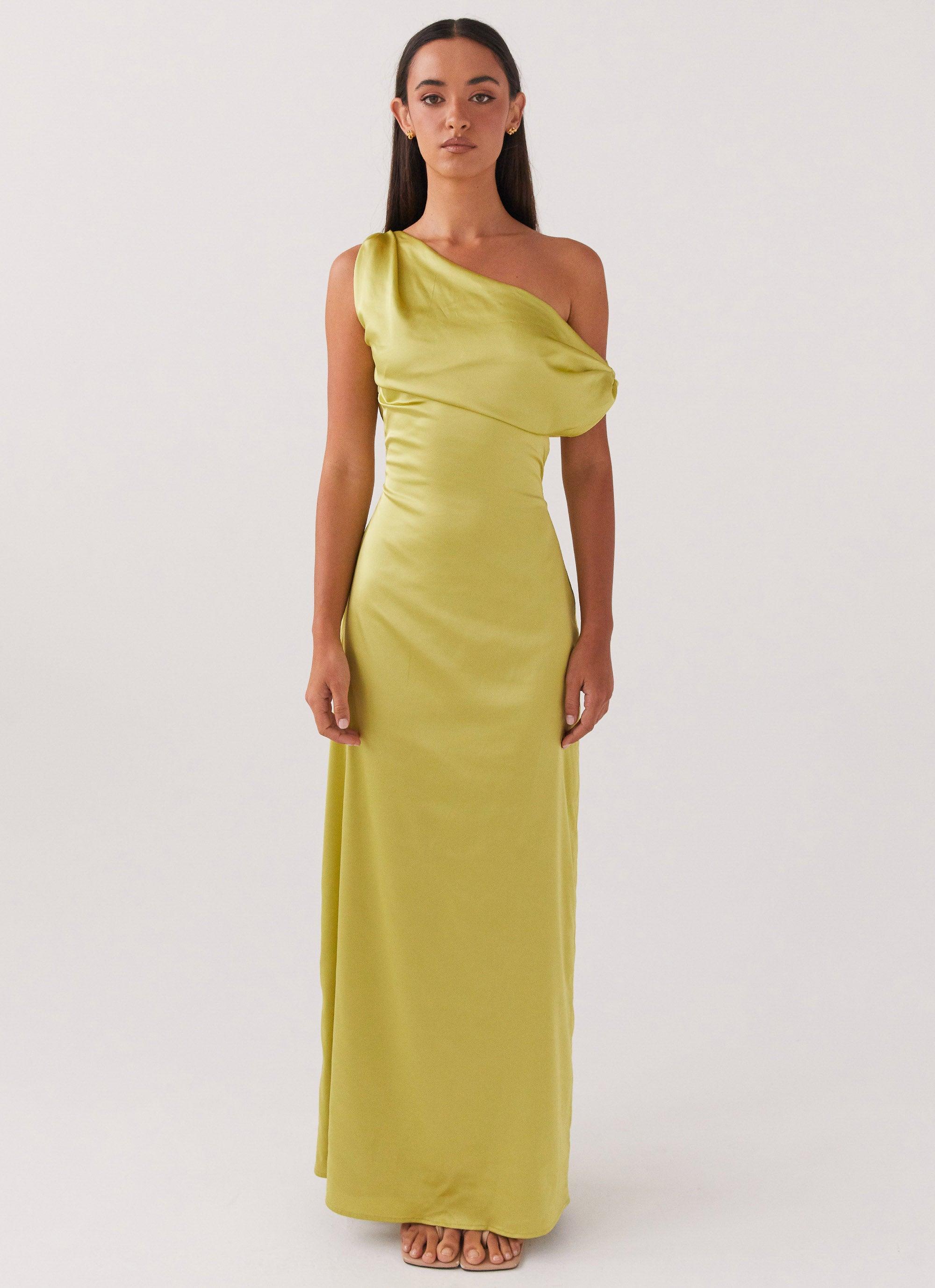 Heart Of Glass Satin Maxi Dress - Chartreuse Product Image