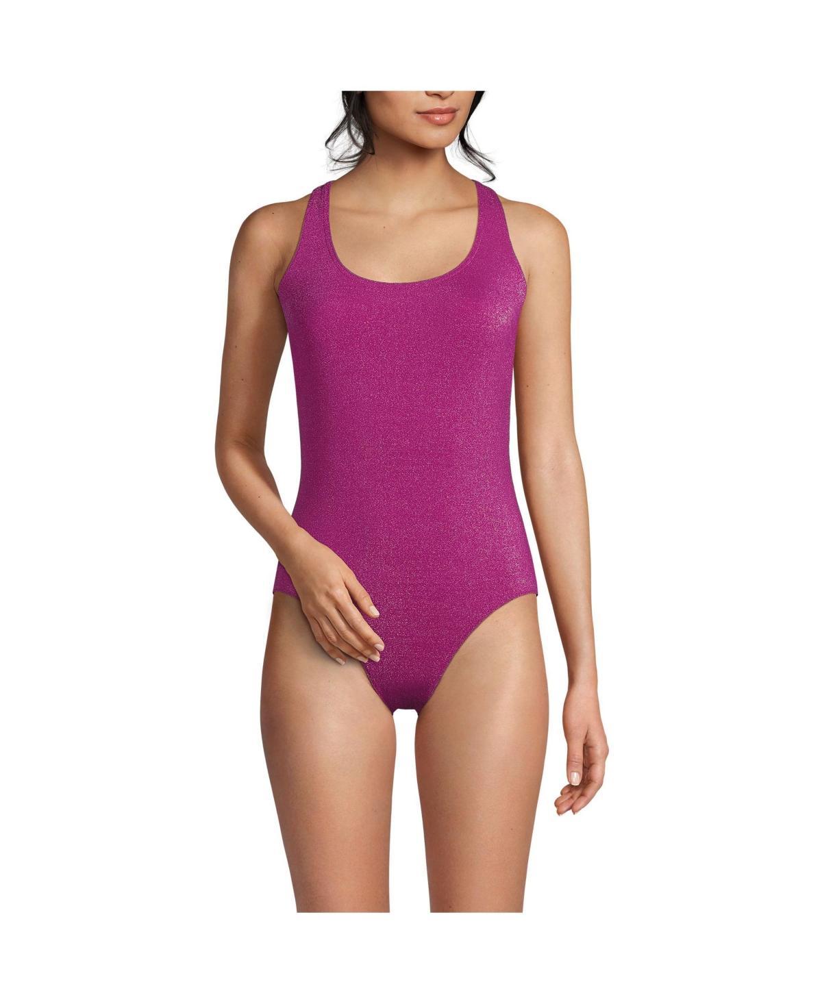 Lands End Womens Long Chlorine Resistant Shine X-Back High Leg Soft Cup Tugless One Piece Swimsuit Product Image