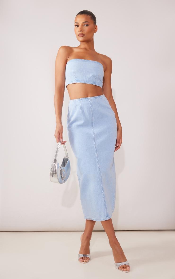 Light Blue Wash Denim Maxi Skirt Product Image