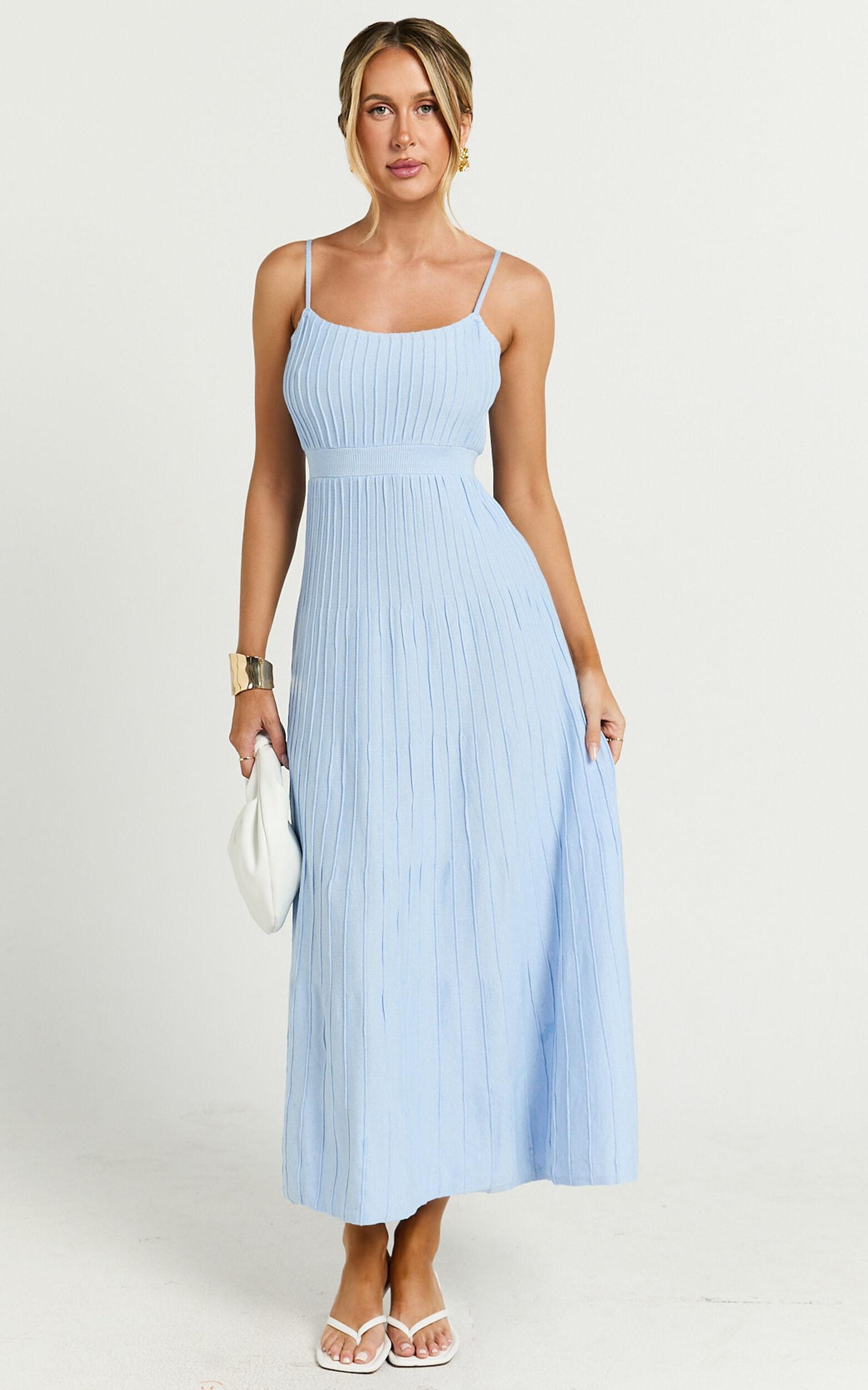 Donissa Midi Dress - Panelled Knit Dress in Blue Product Image