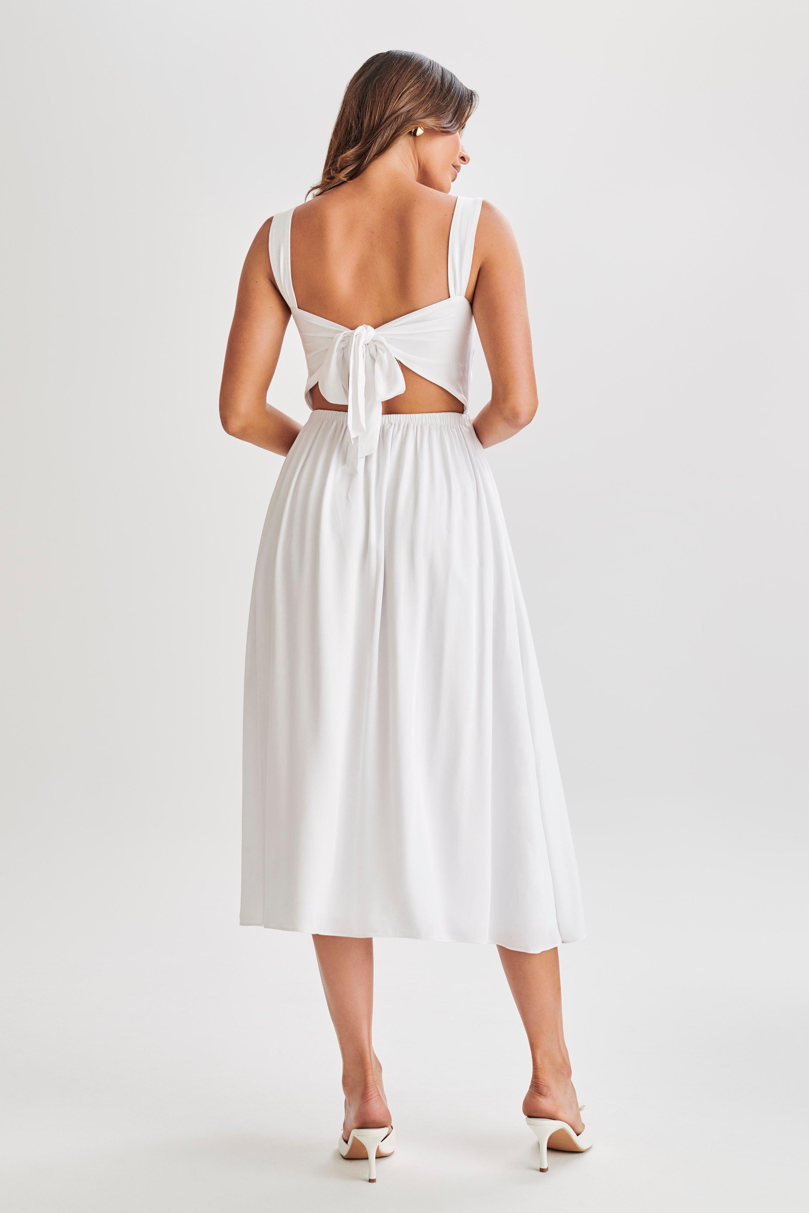 Thandi Midi Dress With Back Tie - White Product Image