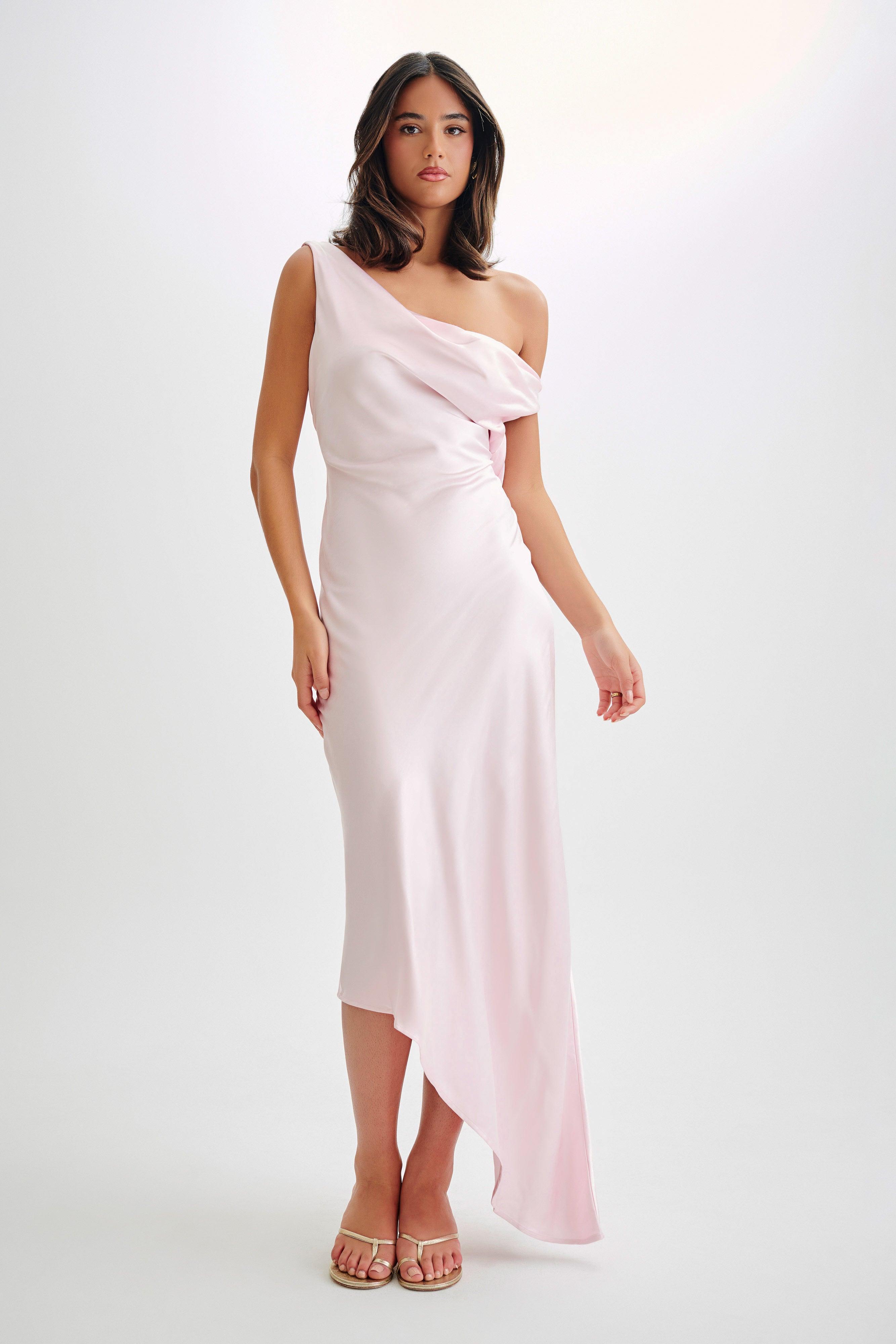 Yvette Slip Maxi Dress With Asymmetrical Hem - Pale Pink Product Image