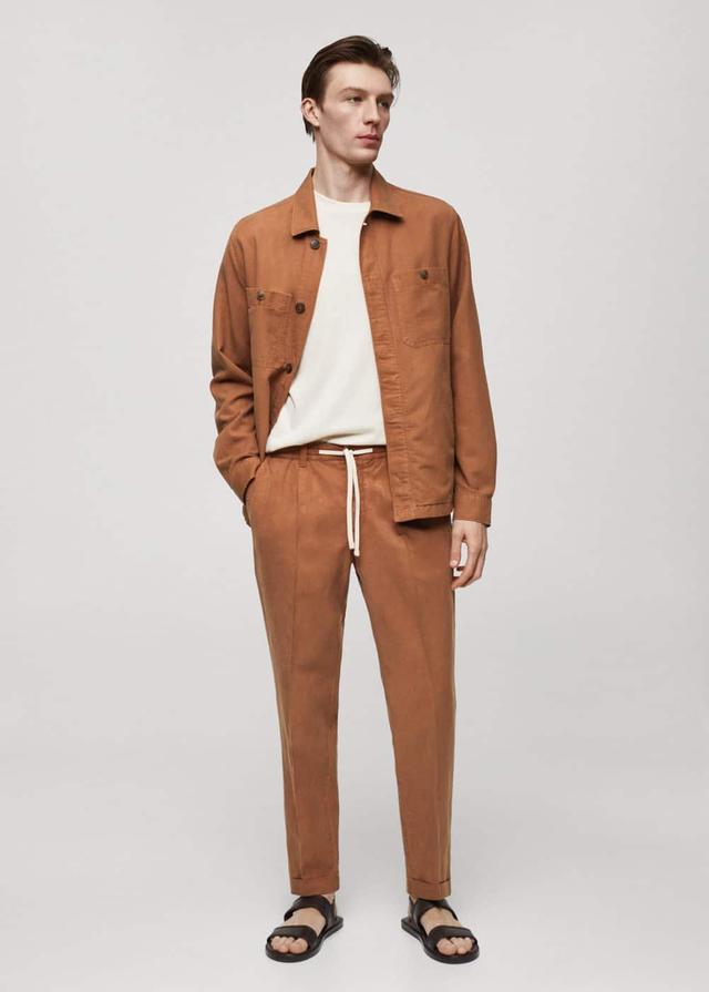 MANGO MAN - Slim-fit Tencel linen overshirt burnt orangeMen Product Image