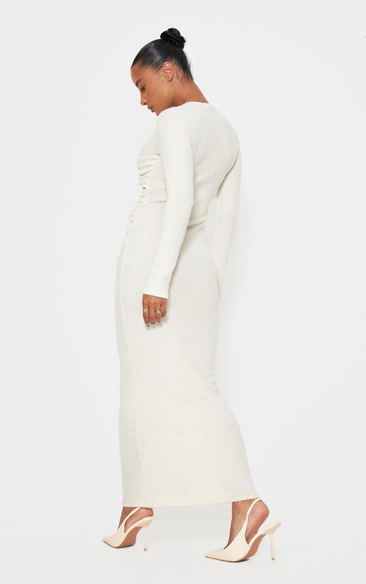 Cream Brushed Rib Cut Out Detail Maxi Dress Product Image